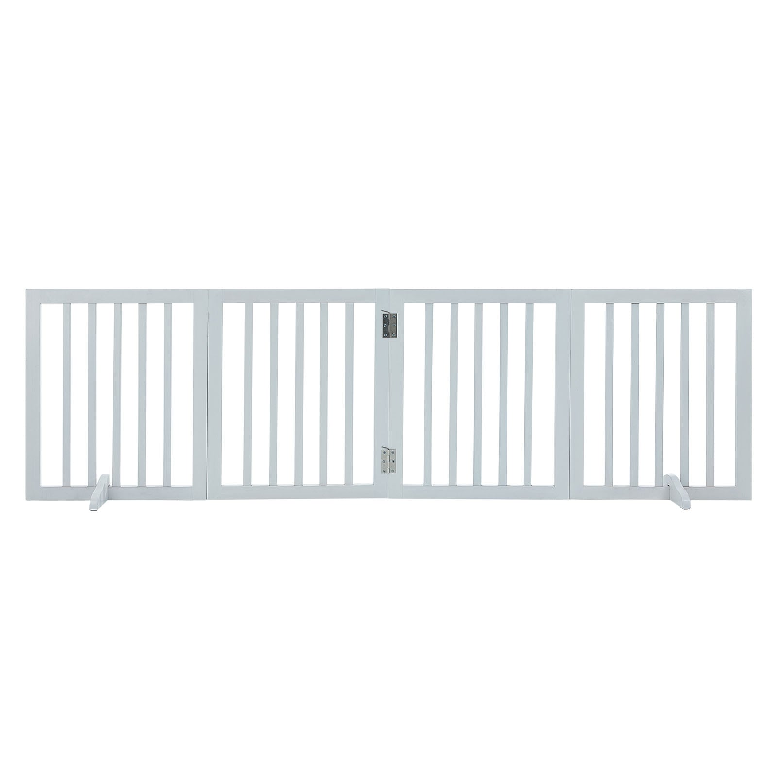 Foldable Freestanding Dog Gate White 4 Panels For Pet Safety_voghion.com